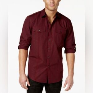 Burgundy INC International Concepts Red Casual Button Down Shirt